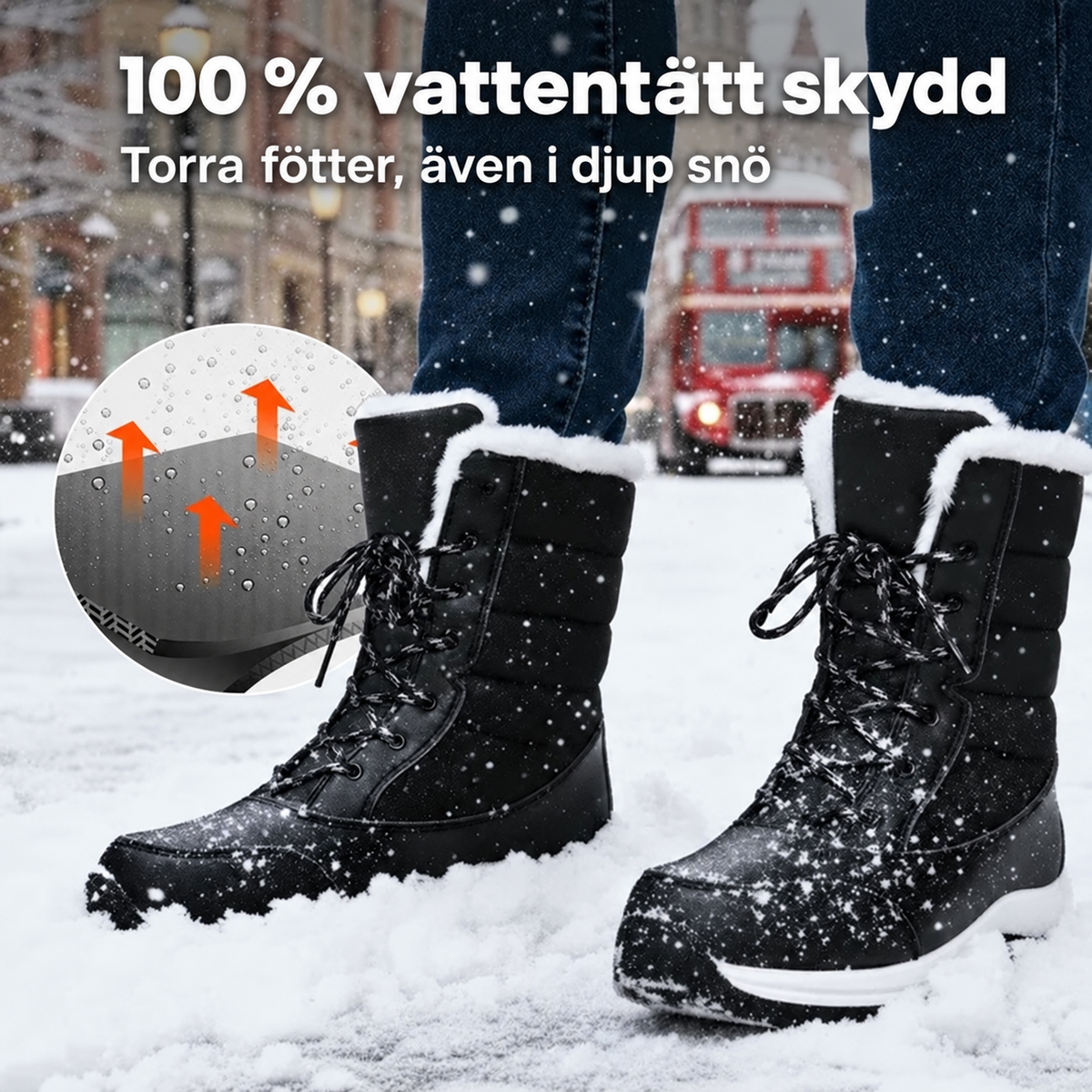 Vattentäta snökängor för dam med plyschfoder och skaft i mellanhöjd👢❄️-1