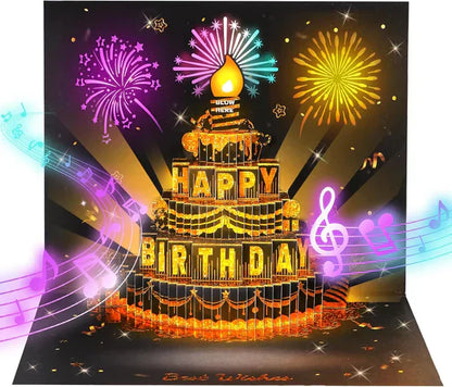🎉 3D музикална картичка за рожден ден с подсветка и мелодия 🎵🎂
