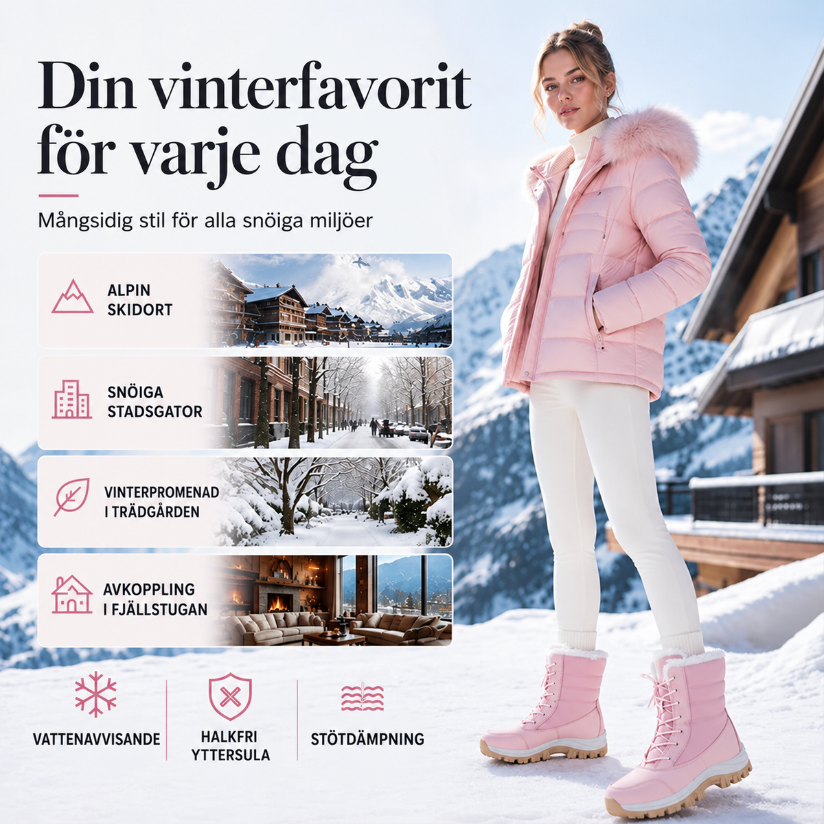 Vattentäta snökängor för dam med plyschfoder och skaft i mellanhöjd👢❄️-8