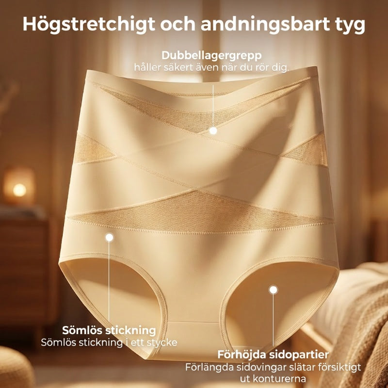 🌸 Sista dagen – Köp 2, få 1 förpackningar ✨ Plus-size högmidjade trosa med korsande magkontroll-3