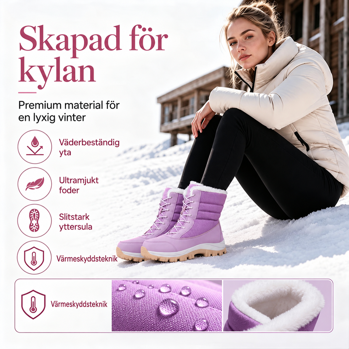 Vattentäta snökängor för dam med plyschfoder och skaft i mellanhöjd👢❄️-5
