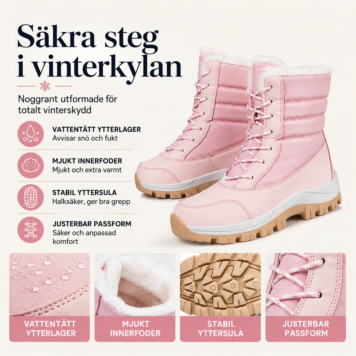 Vattentäta snökängor för dam med plyschfoder och skaft i mellanhöjd👢❄️-2