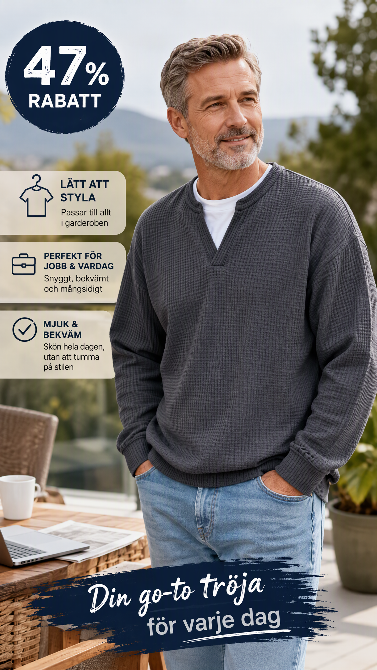 🎁Ett måste👕Strukturerad waffeltröja för män-8