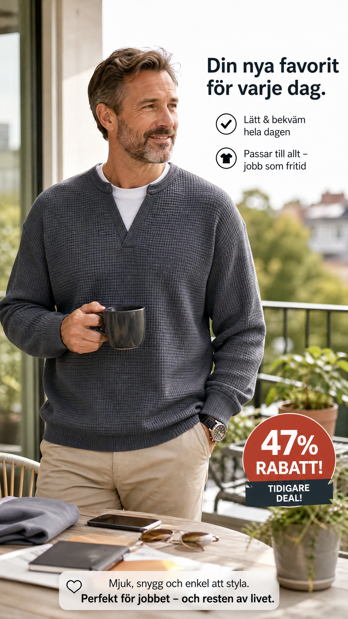 🎁Ett måste👕Strukturerad waffeltröja för män-5
