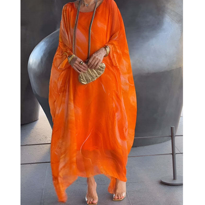 🔥ГОРЕЩА ПРОДАЖБА🔥Елегантен шифон мраморизиран печат рокля