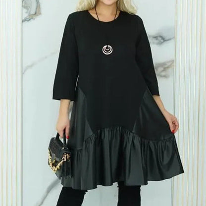 【S-4XL】👗Дамска рокля с кръгло деколте и плисиран подгъв