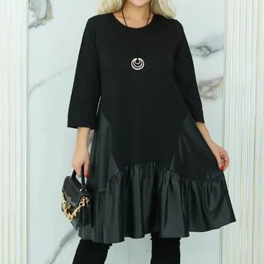 【S-4XL】👗Дамска рокля с кръгло деколте и плисиран подгъв