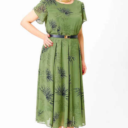 🌹Безплатно розово колие👗 Шифонена рокля с кръгло деколте (с колан)