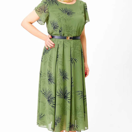 🌹Безплатно розово колие👗 Шифонена рокля с кръгло деколте (с колан)