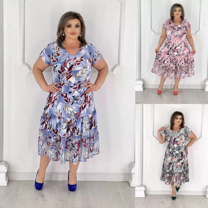 👗Елегантна дамска рокля с V-образно деколте и къс ръкав