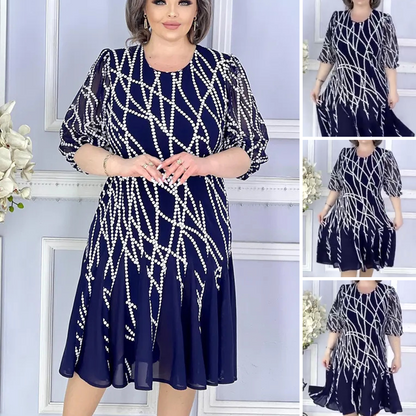 【S-4XL】👗Елегантна рокля с маншети с перлен принт