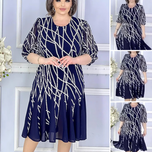 【S-4XL】👗Елегантна рокля с маншети с перлен принт