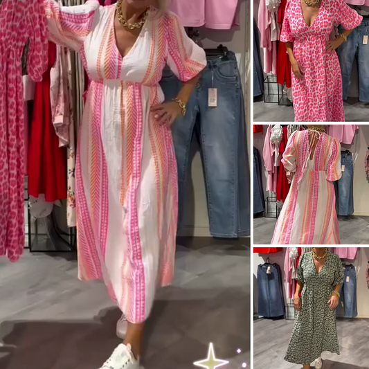 🔥[S-4XL]🎀👗 Дамска рокля с V-образно деколте
