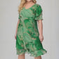 💖Дамска рокля от шифон с къс ръкав Cascading printed printed chiffon