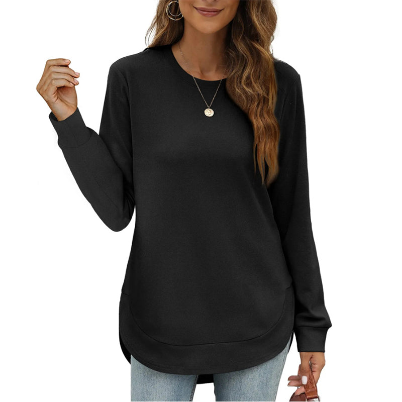 🍂Höstrea 50% RABATT🔥Enfärgade långärmade toppar med hög och låg fåll för dam-3