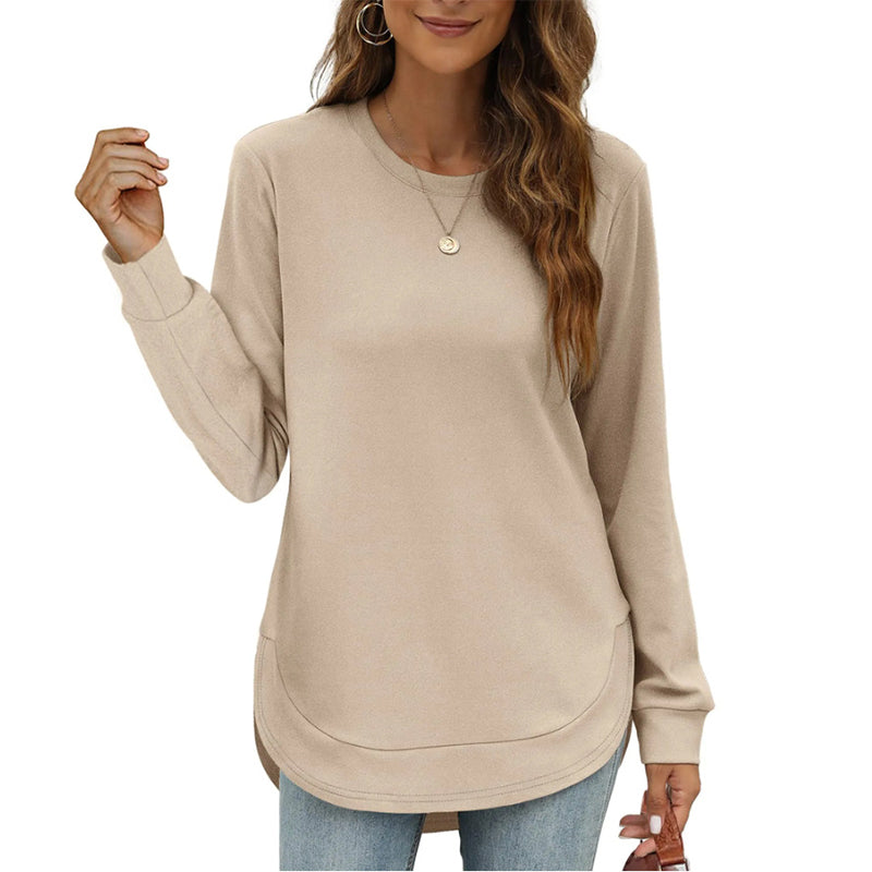 🍂Höstrea 50% RABATT🔥Enfärgade långärmade toppar med hög och låg fåll för dam-10