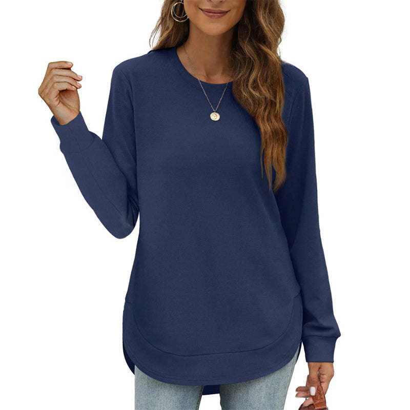 🍂Höstrea 50% RABATT🔥Enfärgade långärmade toppar med hög och låg fåll för dam-12