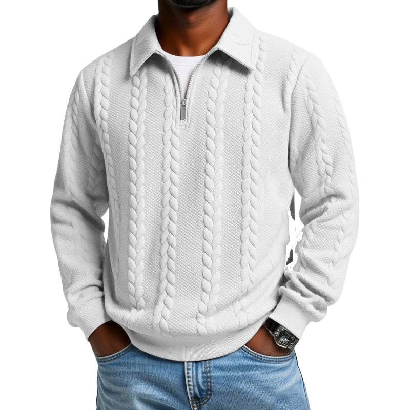 👔🧶 Avslappnad herrtröja med halvglidare & flätmönster – Värm & stilfull i hållbar bomull! Perfekt för arbete och fritid ✨-1