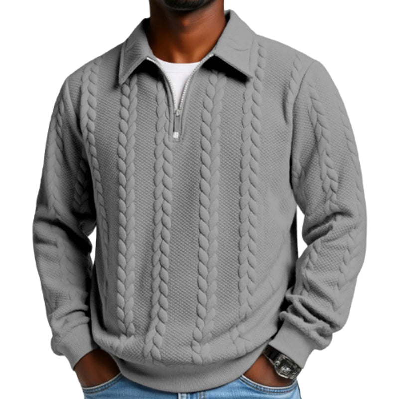 👔🧶 Avslappnad herrtröja med halvglidare & flätmönster – Värm & stilfull i hållbar bomull! Perfekt för arbete och fritid ✨-2