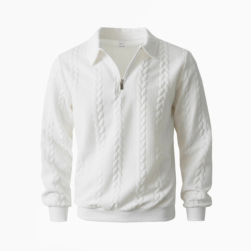 👔🧶 Avslappnad herrtröja med halvglidare & flätmönster – Värm & stilfull i hållbar bomull! Perfekt för arbete och fritid ✨-8