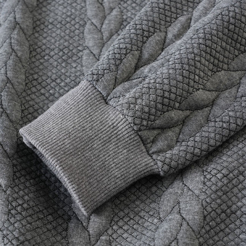 👔🧶 Avslappnad herrtröja med halvglidare & flätmönster – Värm & stilfull i hållbar bomull! Perfekt för arbete och fritid ✨-7