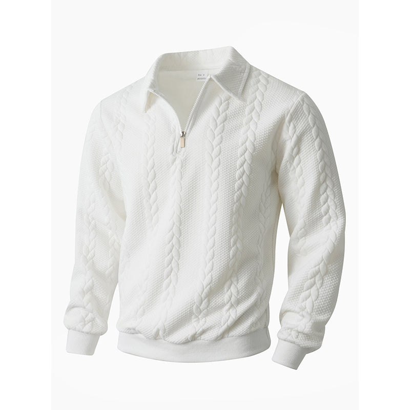 👔🧶 Avslappnad herrtröja med halvglidare & flätmönster – Värm & stilfull i hållbar bomull! Perfekt för arbete och fritid ✨-9