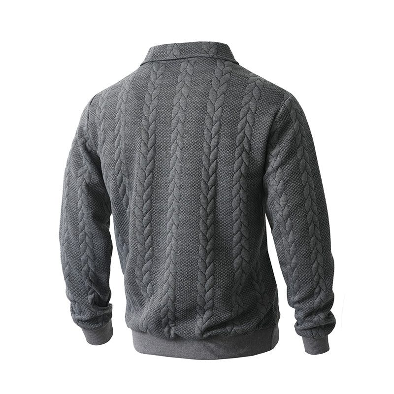 👔🧶 Avslappnad herrtröja med halvglidare & flätmönster – Värm & stilfull i hållbar bomull! Perfekt för arbete och fritid ✨-11
