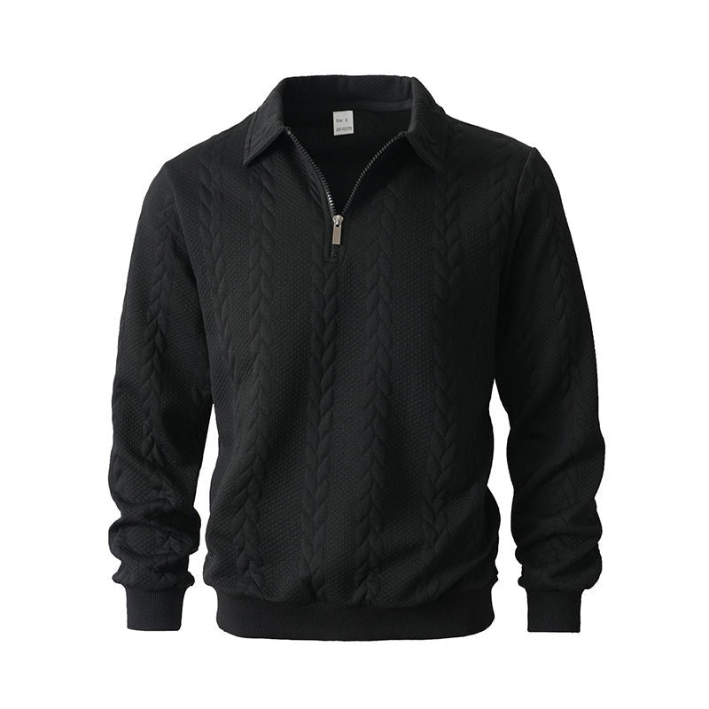 👔🧶 Avslappnad herrtröja med halvglidare & flätmönster – Värm & stilfull i hållbar bomull! Perfekt för arbete och fritid ✨-12
