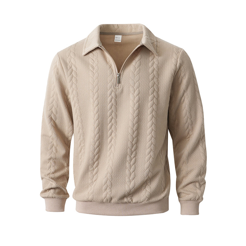 👔🧶 Avslappnad herrtröja med halvglidare & flätmönster – Värm & stilfull i hållbar bomull! Perfekt för arbete och fritid ✨-14