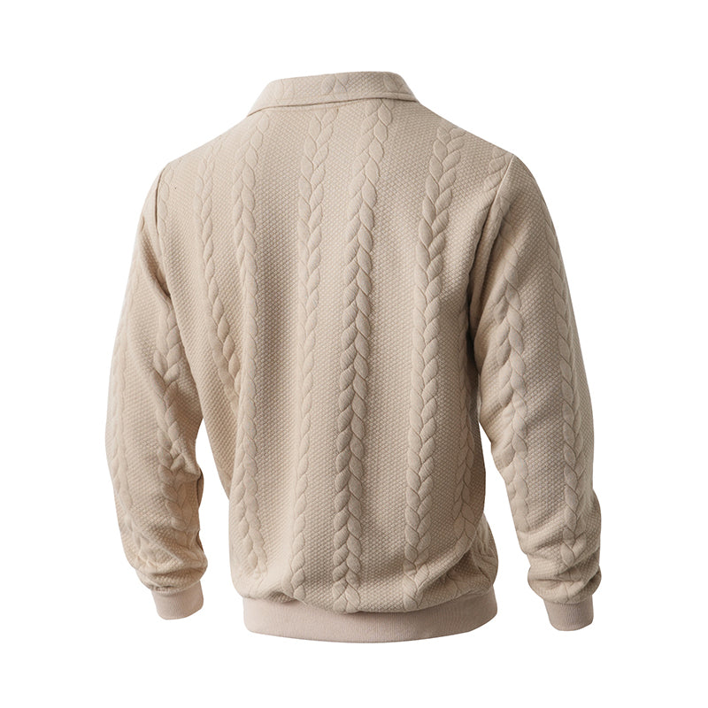 👔🧶 Avslappnad herrtröja med halvglidare & flätmönster – Värm & stilfull i hållbar bomull! Perfekt för arbete och fritid ✨-15
