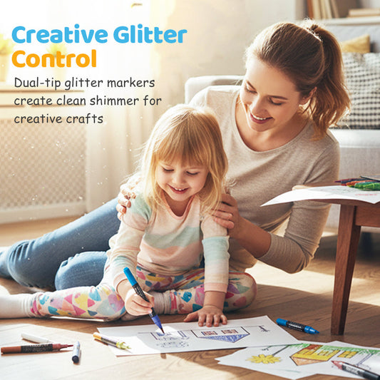 🎁🎨 Комплект 24 цветни маркера с двоен връх и брокат 🖊️✨