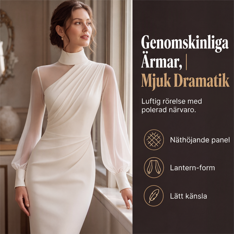 👗 Elegant midi-klänning med hög hals – figursydd silhuett för speciella tillfällen-1