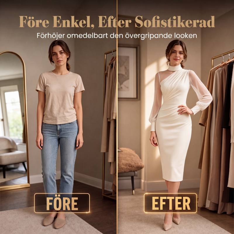 👗 Elegant midi-klänning med hög hals – figursydd silhuett för speciella tillfällen-2