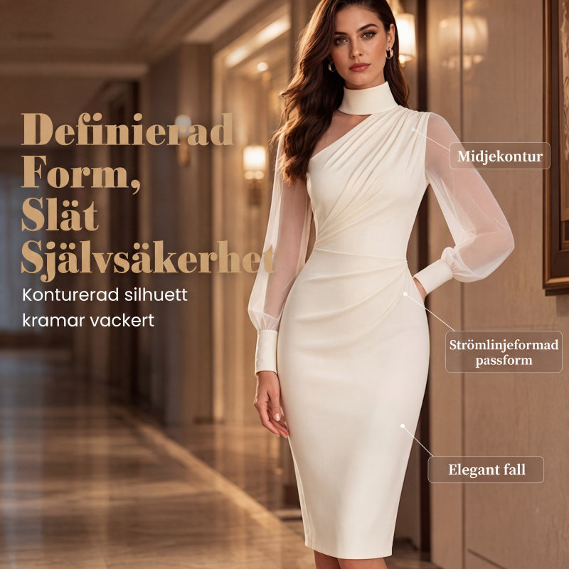 👗 Elegant midi-klänning med hög hals – figursydd silhuett för speciella tillfällen-3