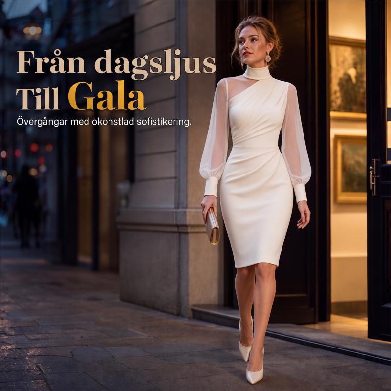 👗 Elegant midi-klänning med hög hals – figursydd silhuett för speciella tillfällen-4