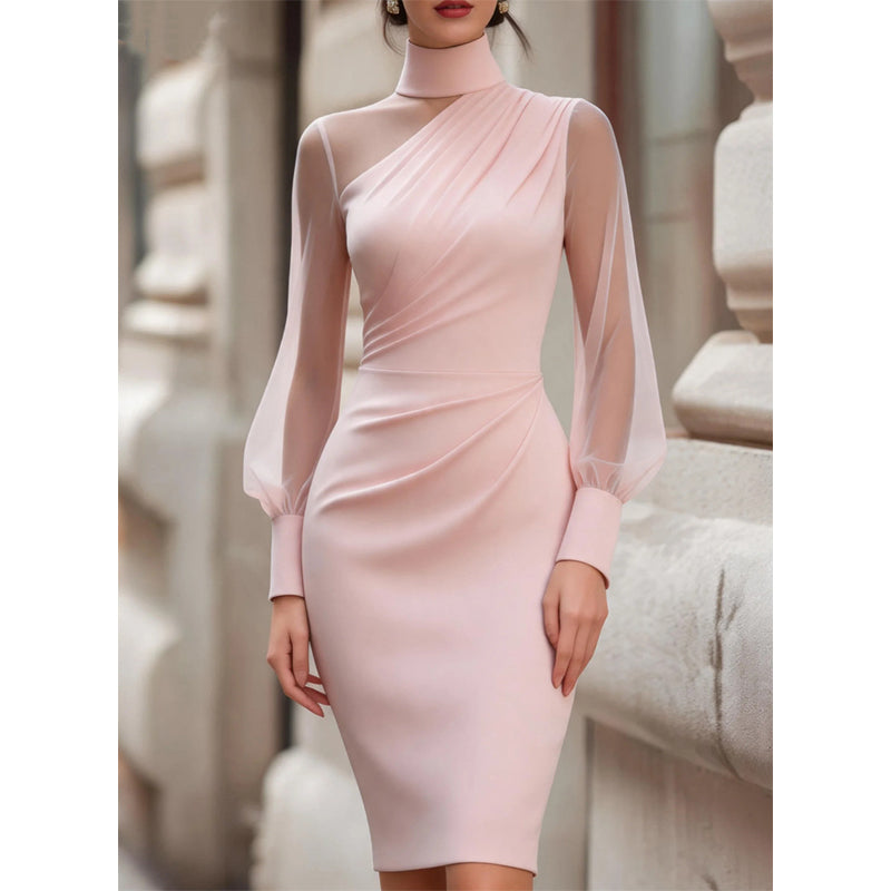 👗 Elegant midi-klänning med hög hals – figursydd silhuett för speciella tillfällen-7
