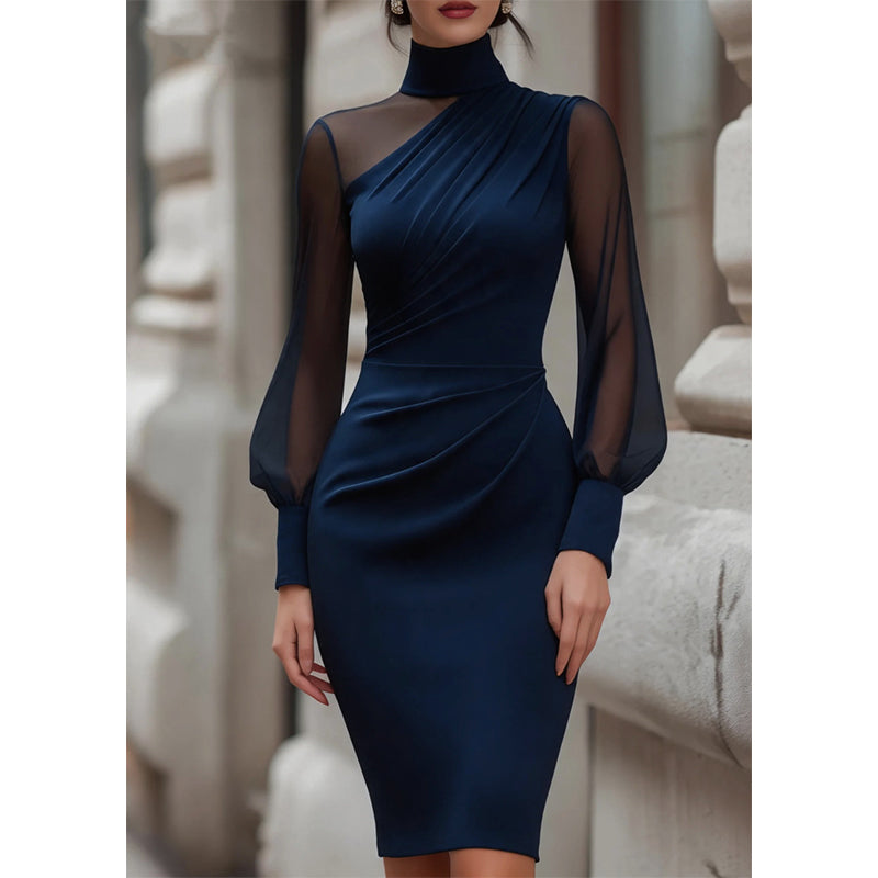 👗 Elegant midi-klänning med hög hals – figursydd silhuett för speciella tillfällen-9