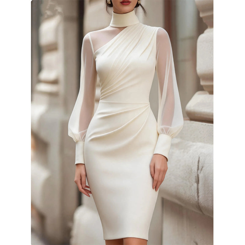 👗 Elegant midi-klänning med hög hals – figursydd silhuett för speciella tillfällen-11