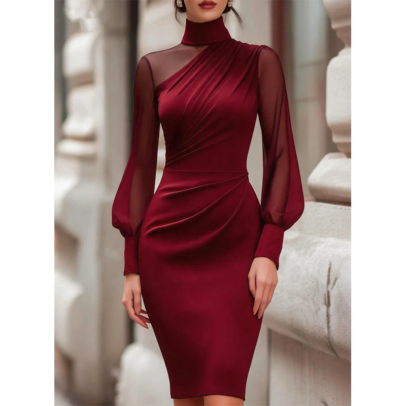 👗 Elegant midi-klänning med hög hals – figursydd silhuett för speciella tillfällen-10