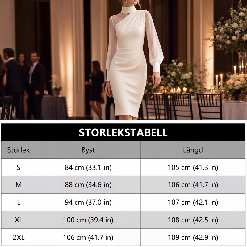 👗 Elegant midi-klänning med hög hals – figursydd silhuett för speciella tillfällen-12