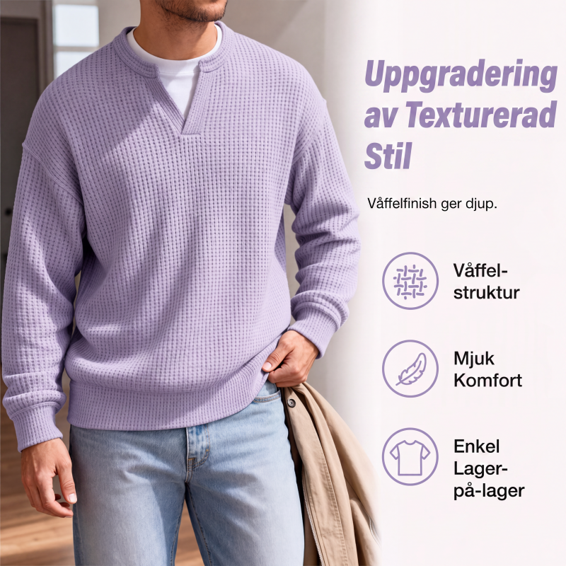 🎁Ett måste👕Strukturerad waffeltröja för män-4