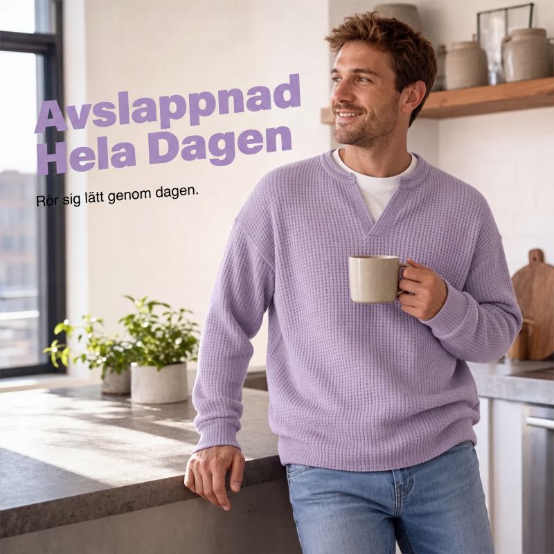 🎁Ett måste👕Strukturerad waffeltröja för män-1