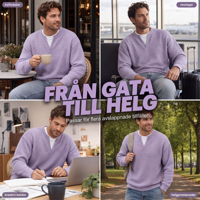 🎁Ett måste👕Strukturerad waffeltröja för män-9
