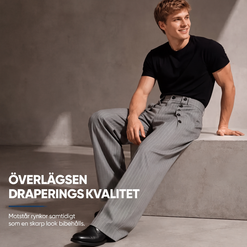 Chica hög midja dubbelknäppt draperade byxor för män-2