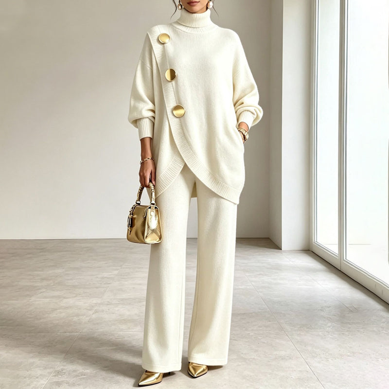 🛍️ Specialerbjudande ✨ Elegant set med damtröja med hög hals och byxor med vida ben – bekväm passform och elegant look-8