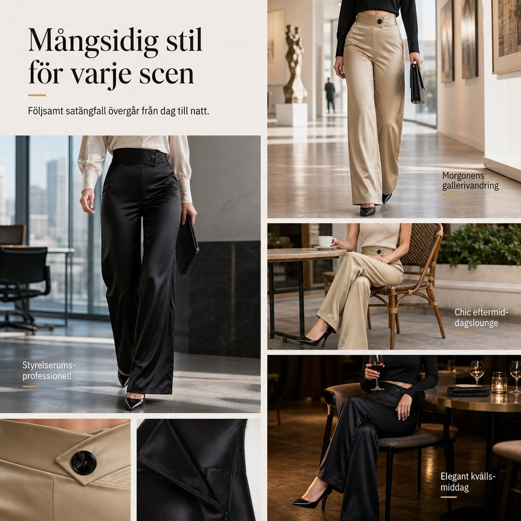 📢🎉50 % rabatt!!!🛍️✨Eleganta, högt skurna, vida satinbyxor med asymmetrisk midja-5