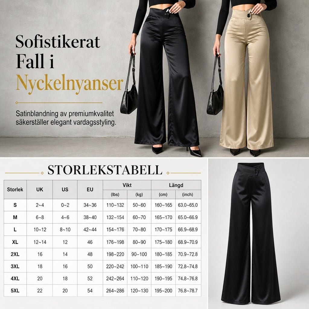 📢🎉50 % rabatt!!!🛍️✨Eleganta, högt skurna, vida satinbyxor med asymmetrisk midja-6