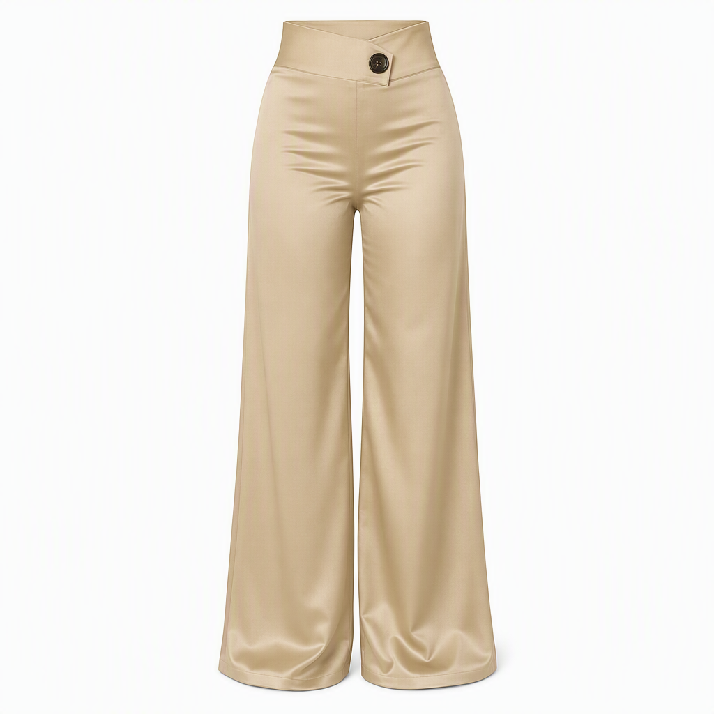 📢🎉50 % rabatt!!!🛍️✨Eleganta, högt skurna, vida satinbyxor med asymmetrisk midja-9