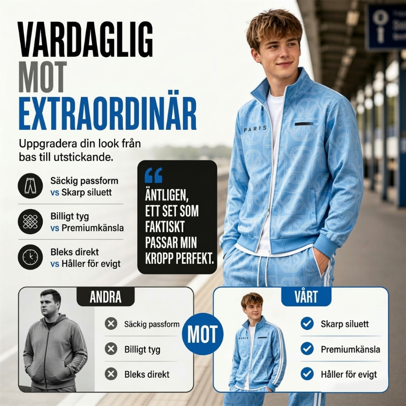✈️Fri frakt✨ New Look 💫 Herrset med geometriskt mönster, jacka med genomgående dragkedja och byxor – bekvämt, snyggt och trendigt-2