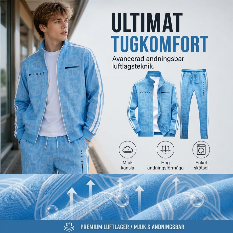✈️Fri frakt✨ New Look 💫 Herrset med geometriskt mönster, jacka med genomgående dragkedja och byxor – bekvämt, snyggt och trendigt-3